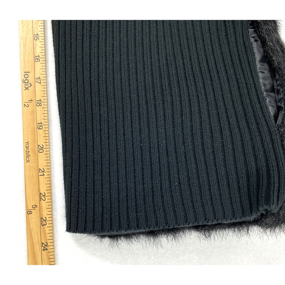 Kikit Faux Fur Front Vest Ribbed Sweater Back Womens Large Y2K Black Full Zip - Picture 10 of 11